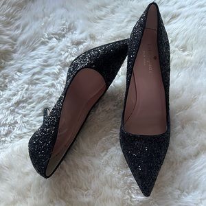 NWT - Kate Spade Black Glitter Valerie Pump Heels - 5.5